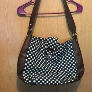 Sloane Ranger black and white checkered gingham print medium tote shoulder bag